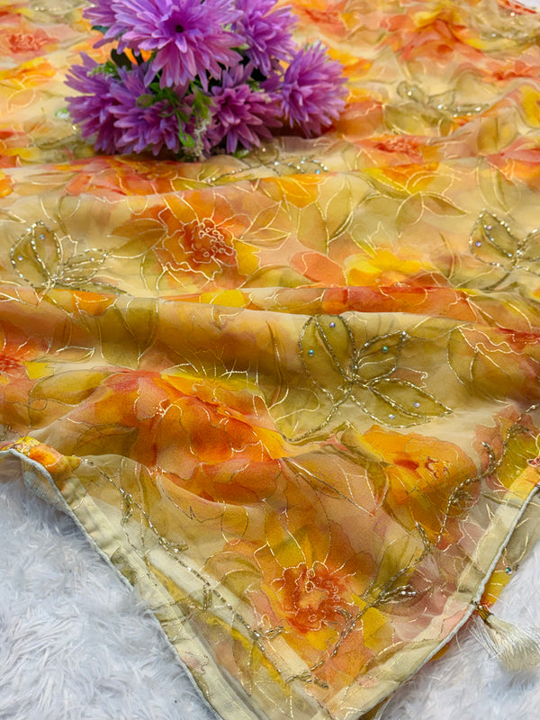 Floral Print Saree – Elegant Flower Design Party & Casual Wear Saree