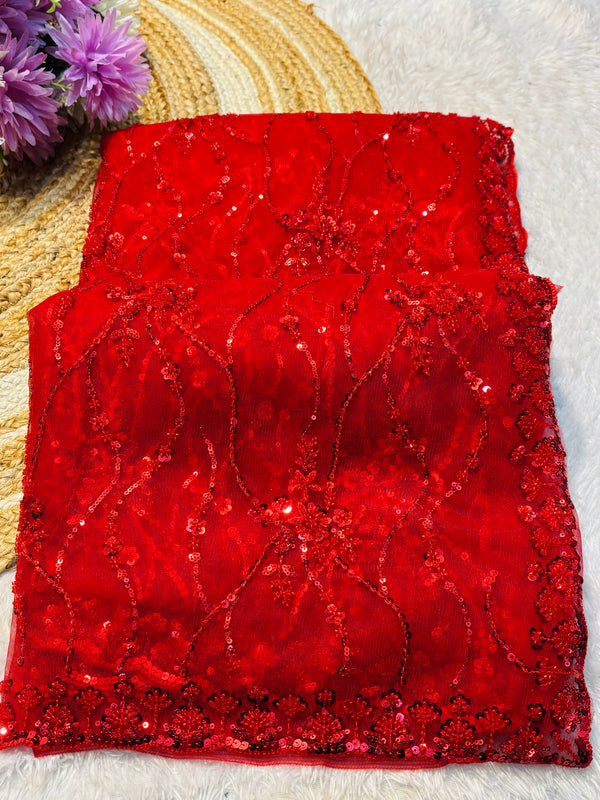 Net Saree with Heavy Designer Blouse – Elegant Party Wear Saree