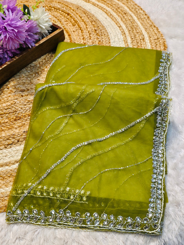 Premium Party Wear Net Saree with Heavy Work