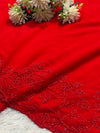 Royal Red Embroidered Georgette Saree with Designer Blouse Piece