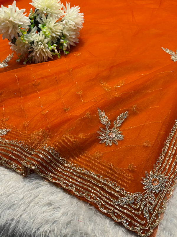 Elegant Designer Net Saree with Heavy Embroidery Blouse