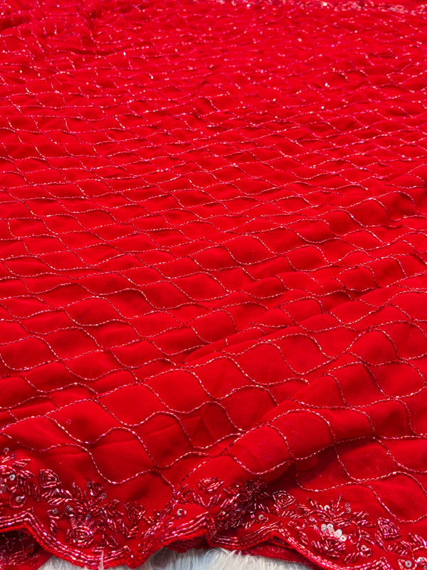 Red Georgette Saree with Heavy Designer Blouse – Party & Wedding Wear