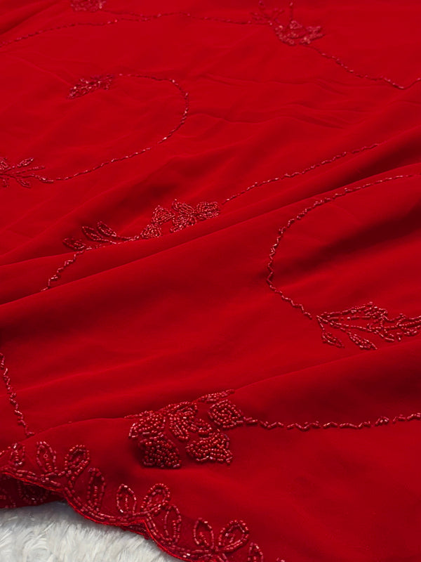 Elegant Red Embroidered Net Saree with Designer Border