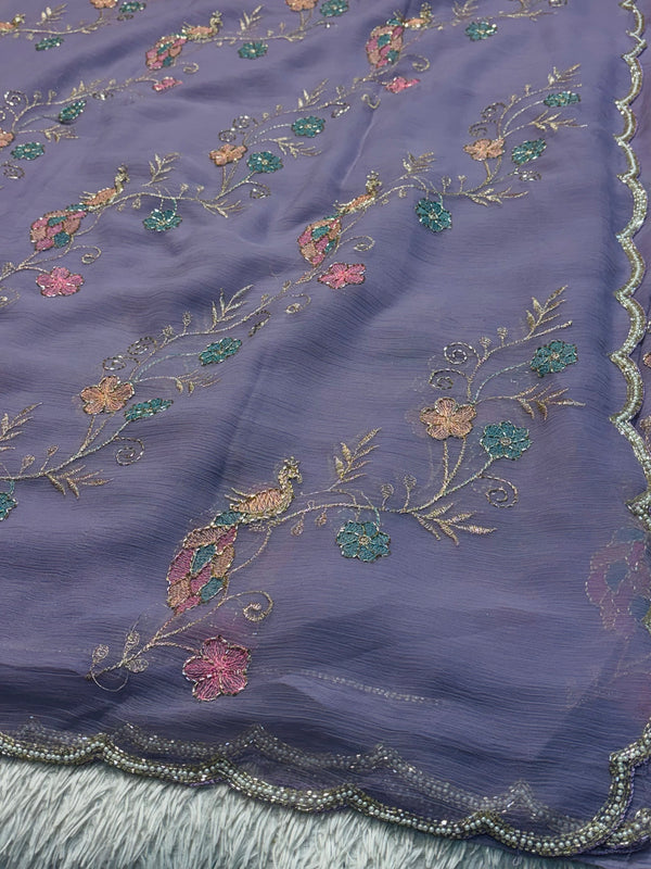 Elegant Georgette Chiffon Saree withBlouse – Lightweight & Party Wear