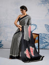 Asphalt Black Ajrakh Printed Satin Crepe Silk Saree