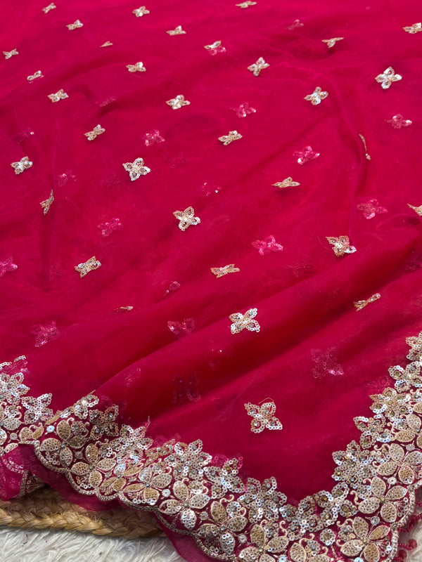 Elegant Net Saree with Ready-Made Blouse