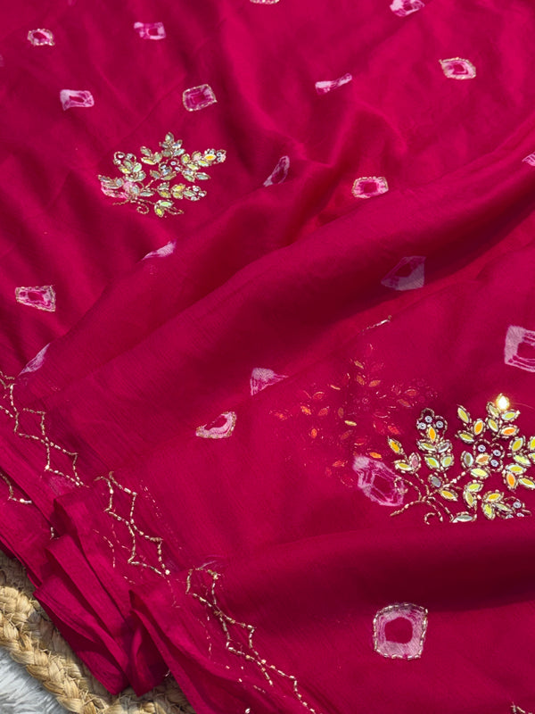 Elegant Bandhej Boota Chiffon Saree