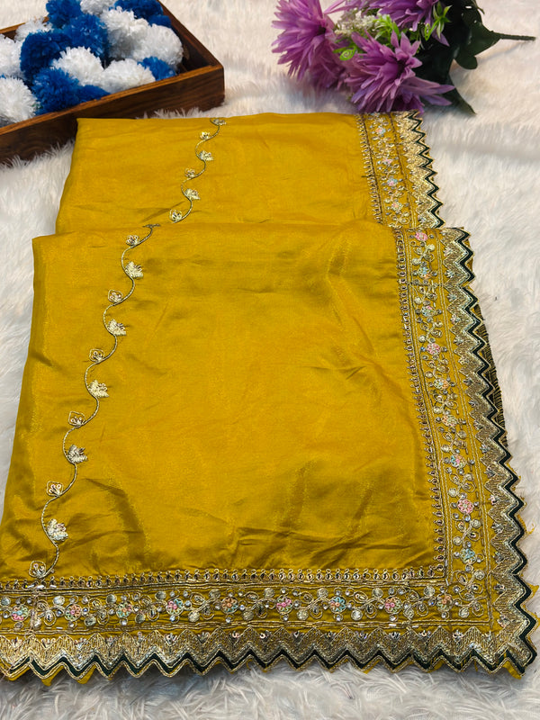Yellow Designer Saree with Elegant Border Work