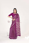 Wine Ajrakh Patola Natural Printed Soft Modal Silk Saree