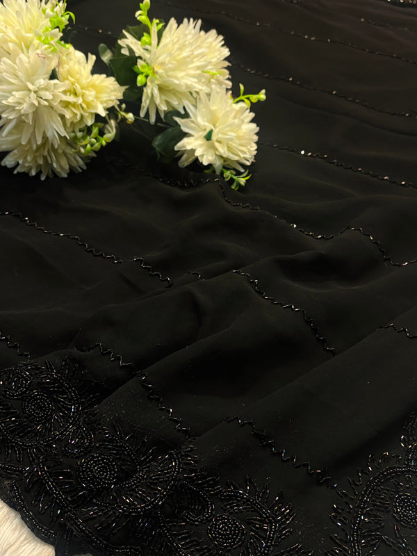 Elegant Black Georgette Saree with Designer Blouse – Party Wear Collection