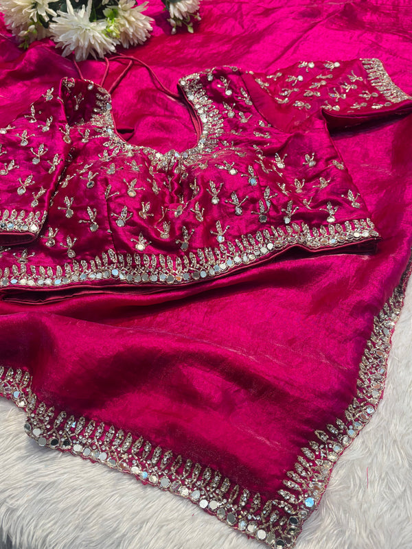 Elegant Frendy Silk Saree with Designer Ready-Made Blouse – Party Wear Collection