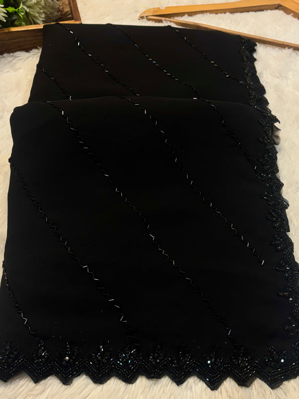 Elegant Black Georgette Saree with Stylish Blouse – Party Wear Designer Saree