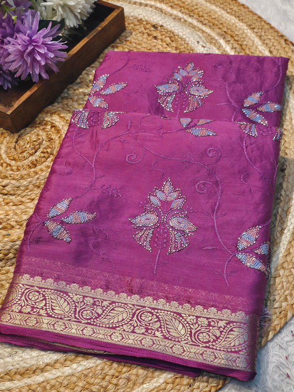 Elegant Chinon Saree with Soft Flow & Rich Finish