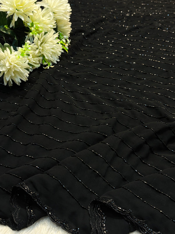 Elegant Black Georgette Saree with Subtle Sequin Detailing