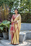 Autumn Cream Banarasi Tussar Silk Saree With Proficient Blouse Piece