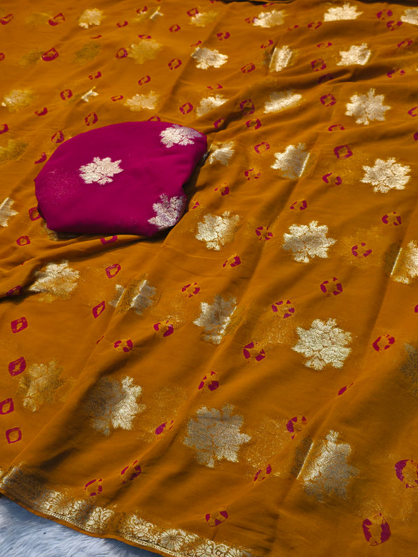 Bandhej Boota Chiffon Saree