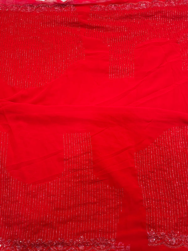 Red Georgette Saree with Heavy Designer Blouse – Party & Wedding Wear
