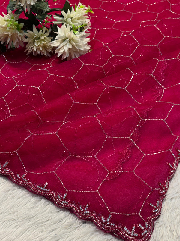 Elegant Net Saree with Designer Blouse – Lightweight Party Wear Net Saree for Women