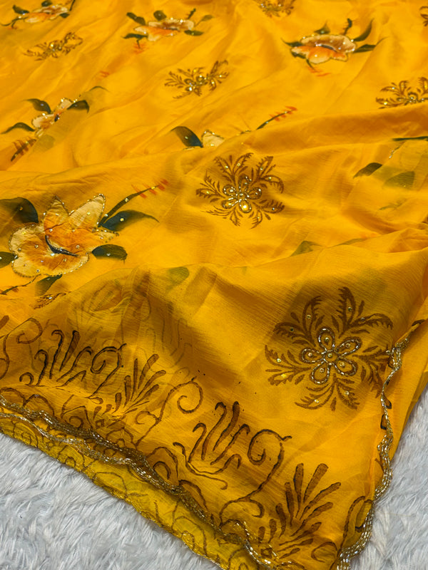 Brush Print Designer Saree with Elegant Artistic Pattern