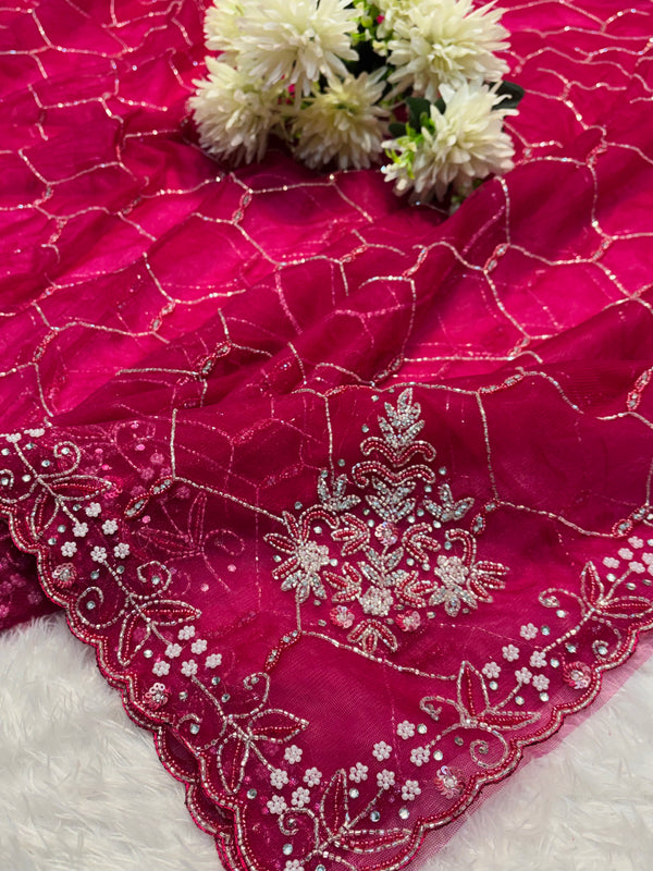 Elegant Net Saree with Designer Blouse – Party Wear & Festive Collection