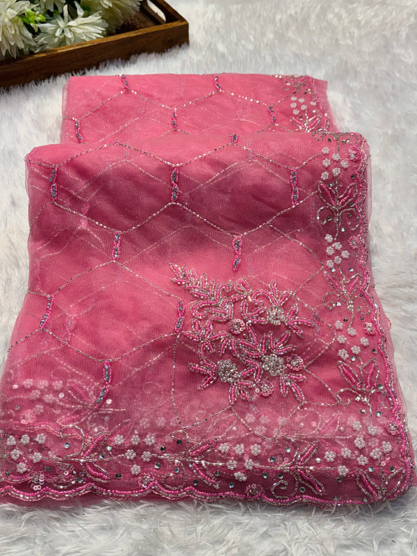 Elegant Net Saree with Designer Blouse – Party Wear & Festive Collection