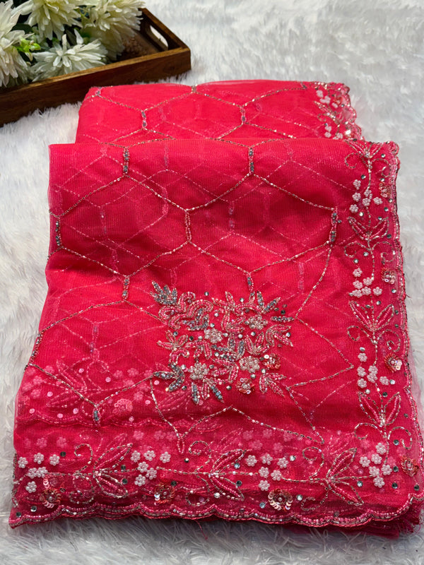 Elegant Net Saree with Designer Blouse – Party Wear & Festive Collection