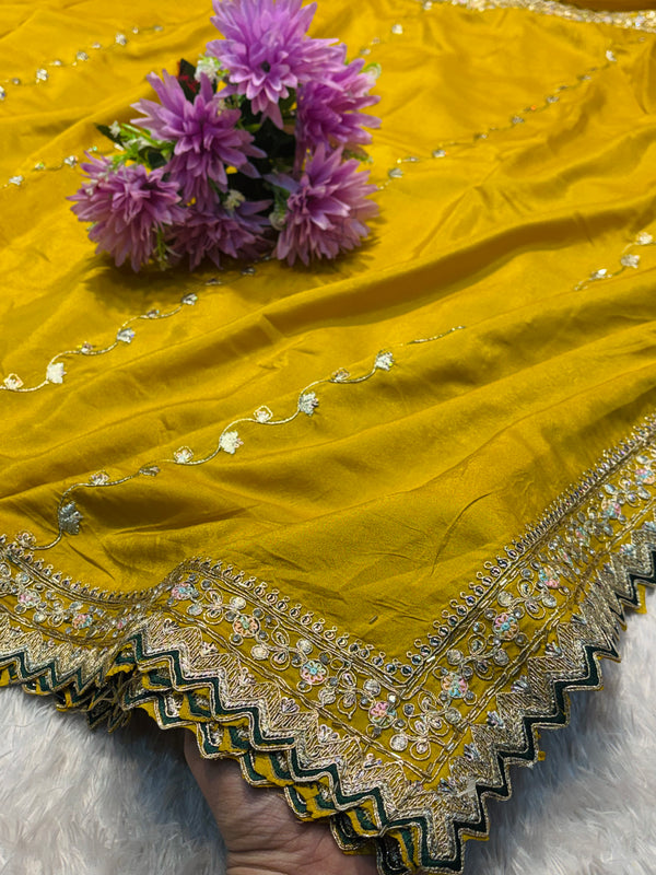 Yellow Designer Saree with Elegant Border Work