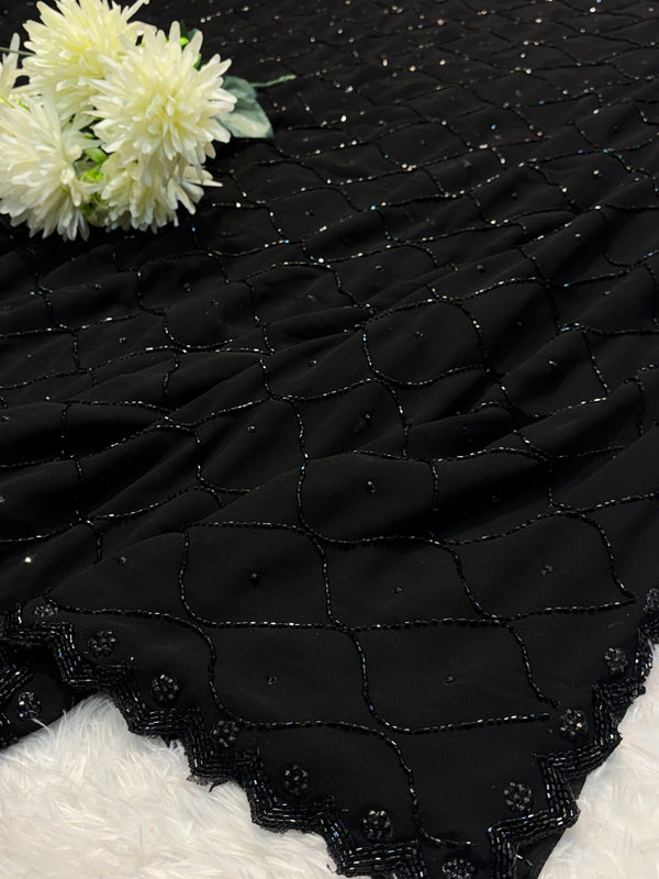 Black Georgette Saree – Elegant Party Wear Designer Saree with Blouse