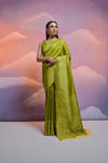Bahia Parrot Handloom Woven Raw Silk Saree With Blouse Piece With Fancy Tassels
