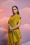 Aureolin Yellow Handloom Woven Raw Silk Saree With Blouse Piece With Fancy Tassels