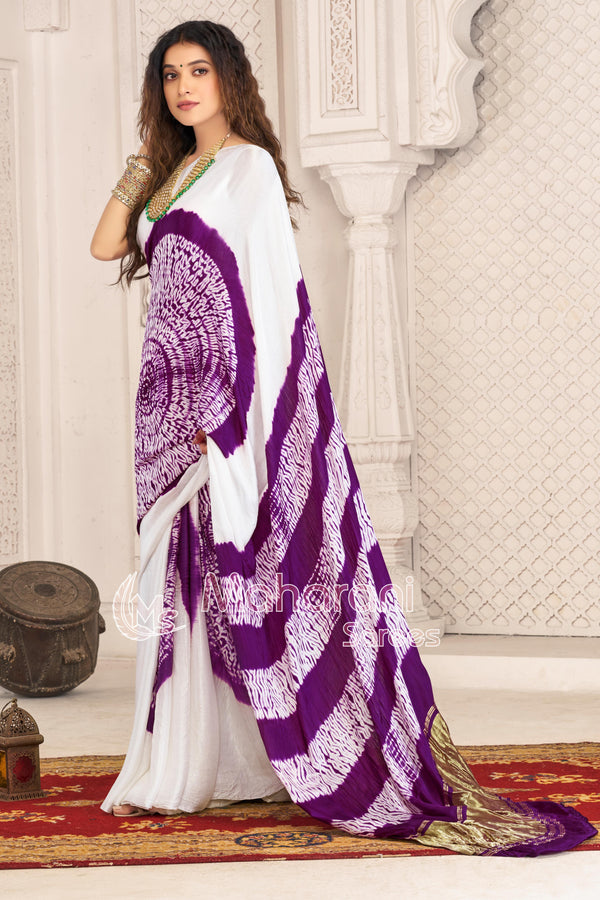 Wine And White Shibori Gola Bandhej Pure Modal Silk Saree With Blouse