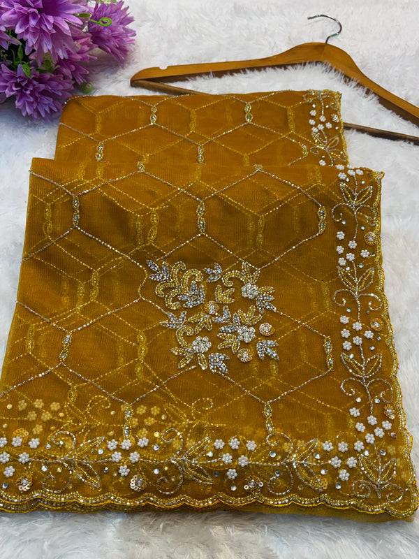 Mustard Yellow Mukesh Saree