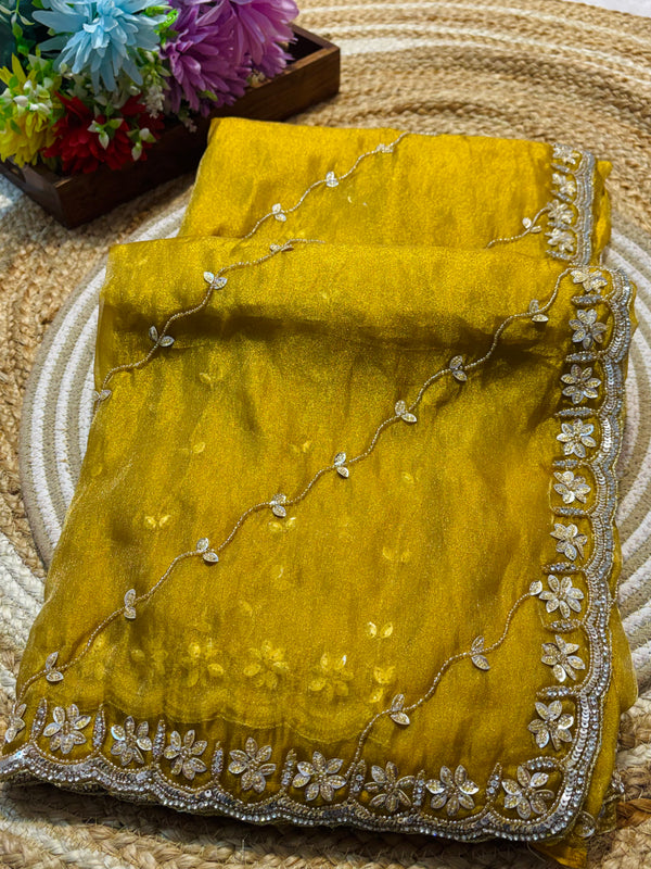 Elegant Glass Tissue Saree – Premium Shimmering Ethnic Wear