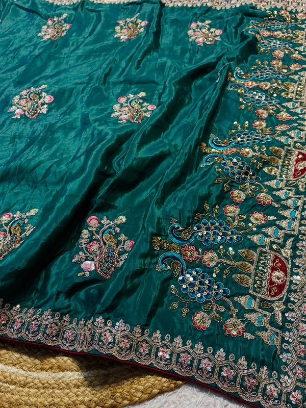 Elegant H.O. Silk Saree with Intricate Handwork