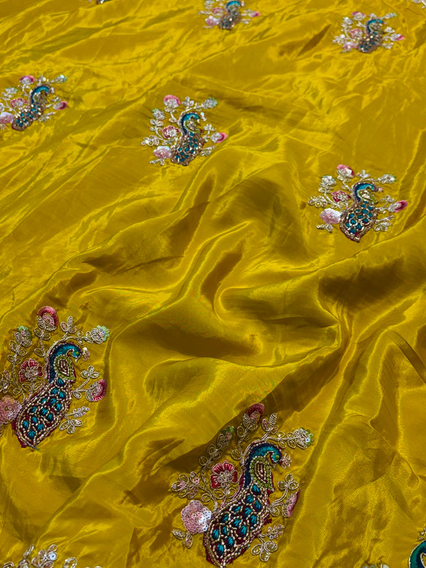 Elegant H.O. Silk Saree with Intricate Handwork