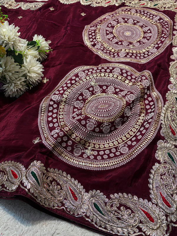 Premium H.O. Silk Saree with Elegant Handwork