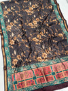 Ajrakh With Kalamkari Design Hand Block Print Maslin silk Saree K4