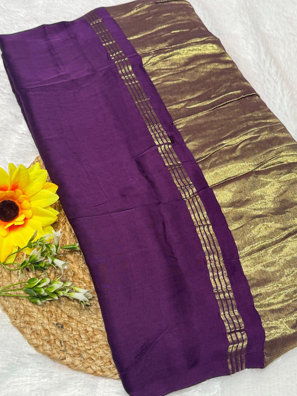 Wine Pure Modal Gajji Silk Saree With Zari Pallu Natural dyeing Saree-7