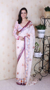 Wine And Creamy Jamdani Soft Silk Saree