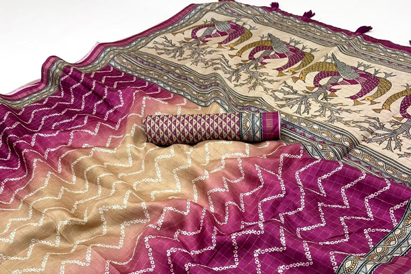 Adoring Wine Maheshwari Cotton Silk Saree With Digital Prints