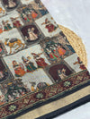 Ajrakh With Kalamkari Design Hand Block Print Maslin Soft Silk Saree M1