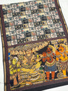 Ajrakh With Kalamkari Design Hand Block Print Maslin Soft Silk Saree M6