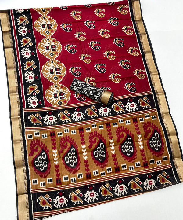 Anemones Maroon Woven Mul Cotton Saree With Blouse