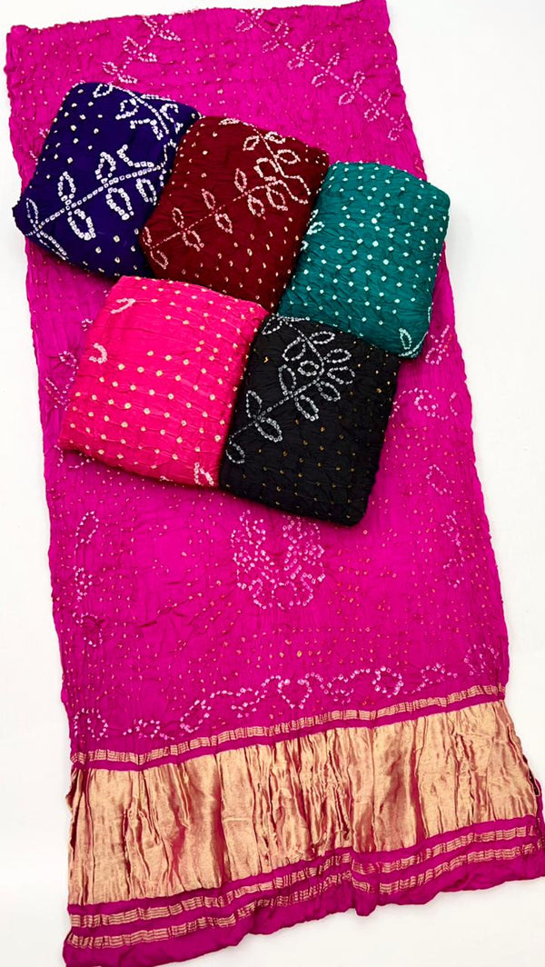 Beautiful Black Pure Bandhni Zari Pallu Modal Soft Silk Saree With Blouse