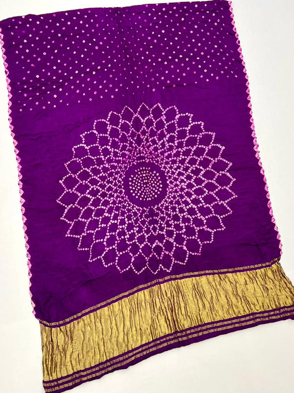 Arresting Purple Pure Bandhni Zari Pallu Modal Soft Silk Saree With Blouse
