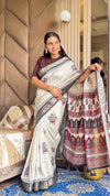 Amazing Black And Cream Ajrakh Kashmiri Modal silk Buta Leriya Saree