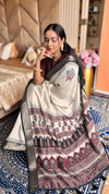 Amazing Black And Cream Ajrakh Kashmiri Modal silk Buta Leriya Saree