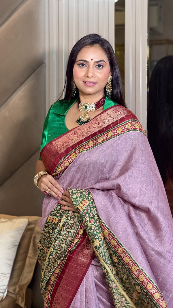 Alluring Hot Pink Ajrakh Kashmiri Modal silk Saree