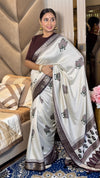 Adorable Wine And Cream Ajrakh Kashmiri Modal silk Buta Leriya Saree