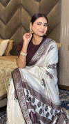 Adorable Wine And Cream Ajrakh Kashmiri Modal silk Buta Leriya Saree